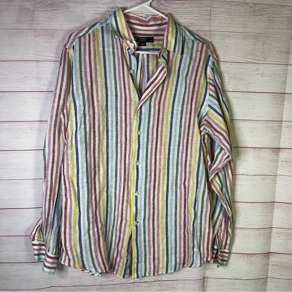 Daniel Cremieux 100% Linen Vertical Stripe Long Sleeve‎ Button Down Shirt Medium